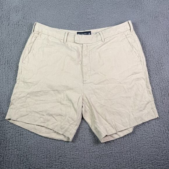 Abercrombie & Fitch Shorts Mens 38 Beige 100% Linen Flat Front 7” Summer NEW - Picture 1 of 8